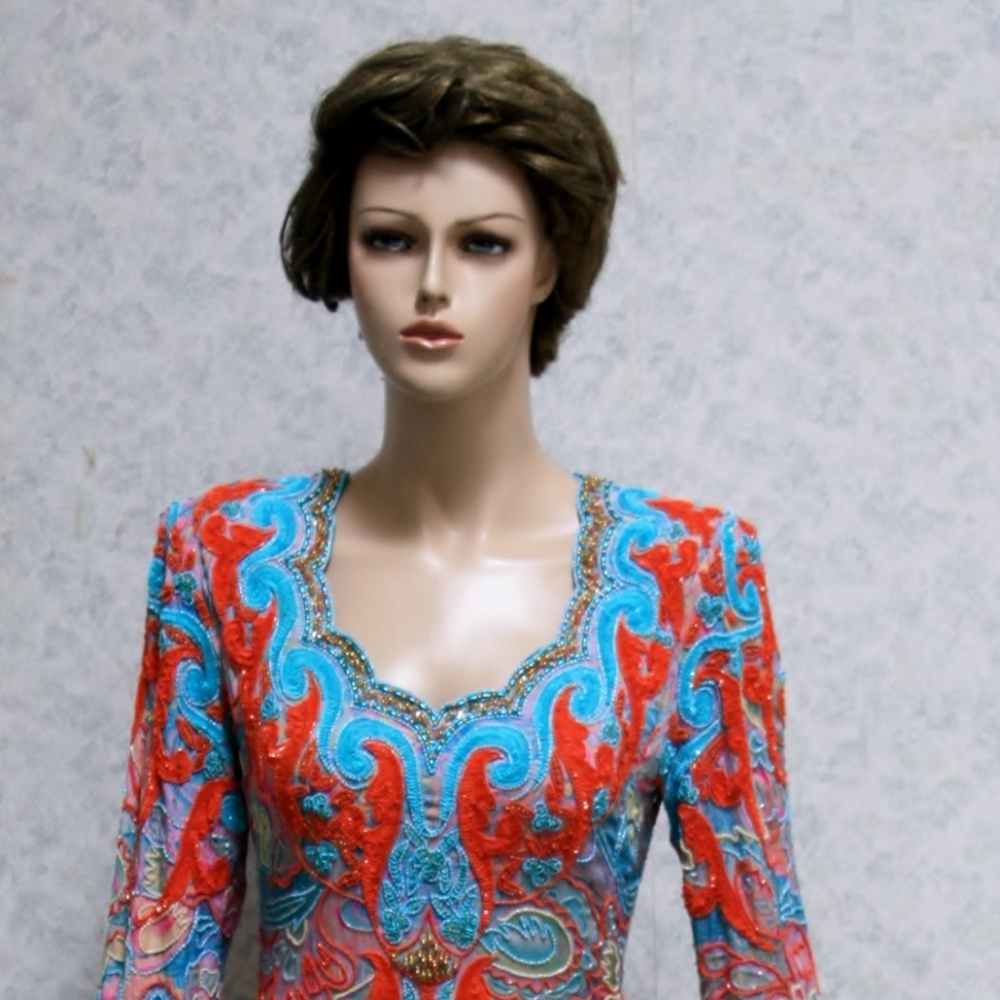JASDEE Vintage Long Sleeve Dress Hand Work Bead & Sequins On Silk Style 4032